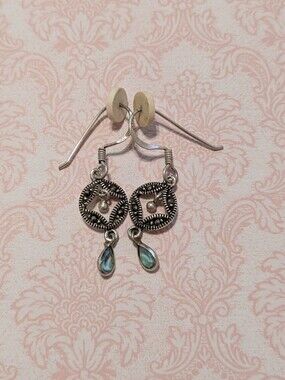 Delicate Silver Earrings with Petite Blue Teardrop Stones